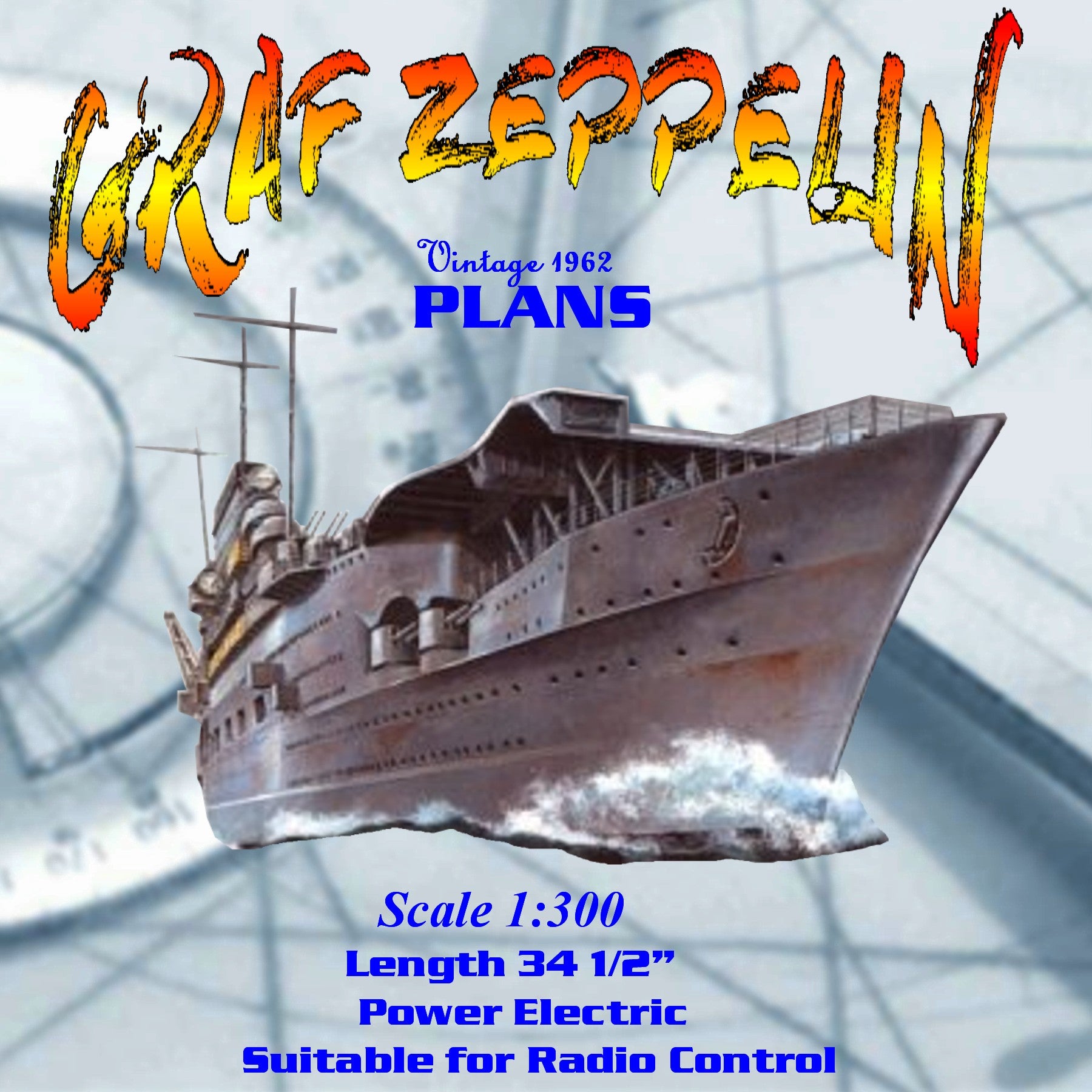 full size printed plans vintage 1962 semi-scale 1:300 “graf zeppelin” germany's only aircraft carrier.