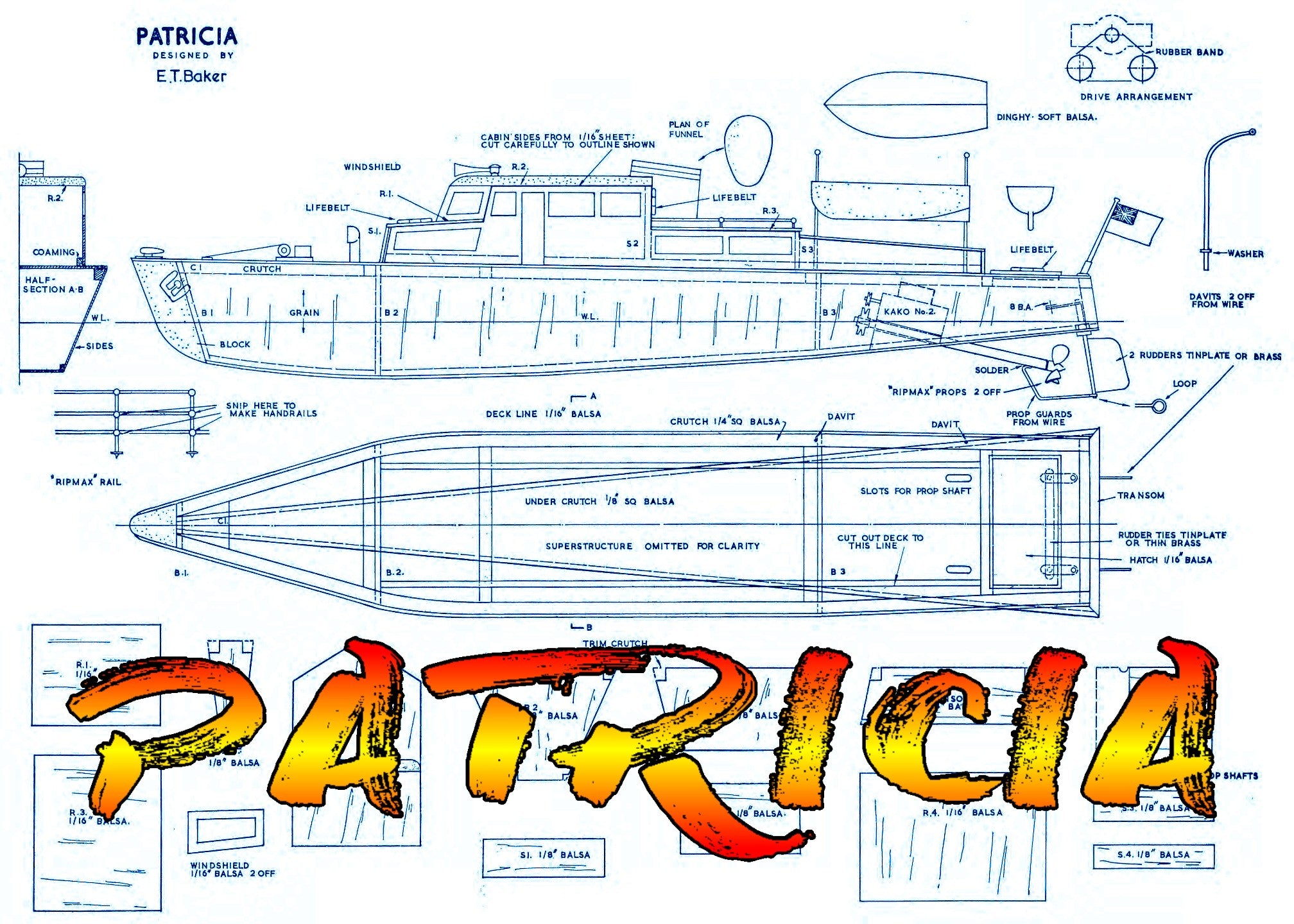 full size printed plan motor yacht l 21”  engine electric  suitable for r/c great beginners project