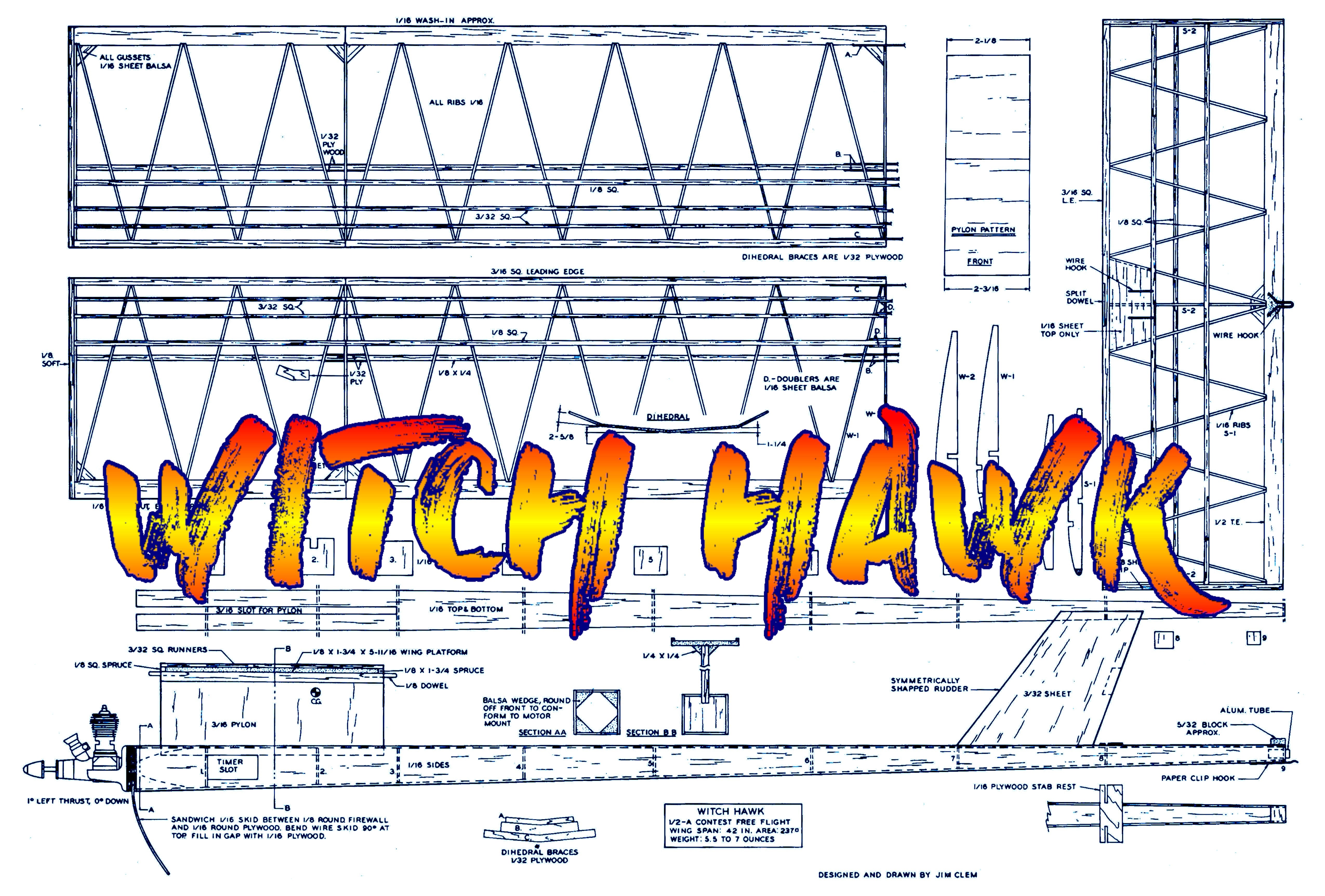 full size printed plan 1/2a witch hawk by jim clem a potent contest machine.