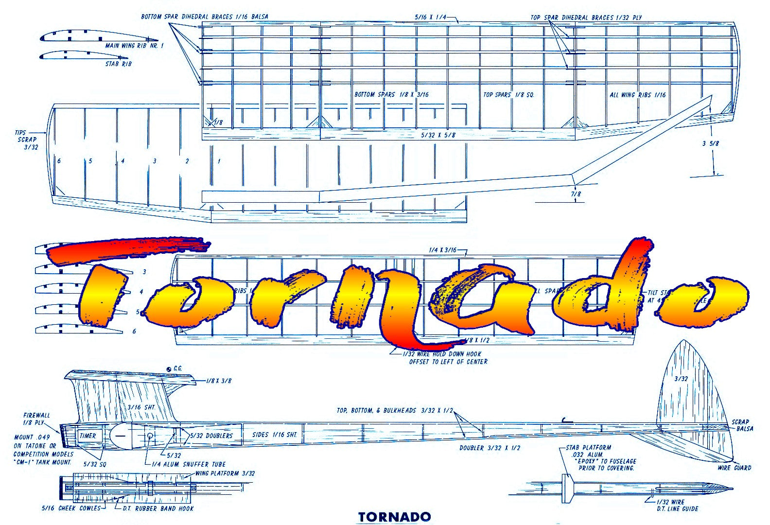 full size printed plan free flight tee-dee .049  ‘tornado’ strong contest potential