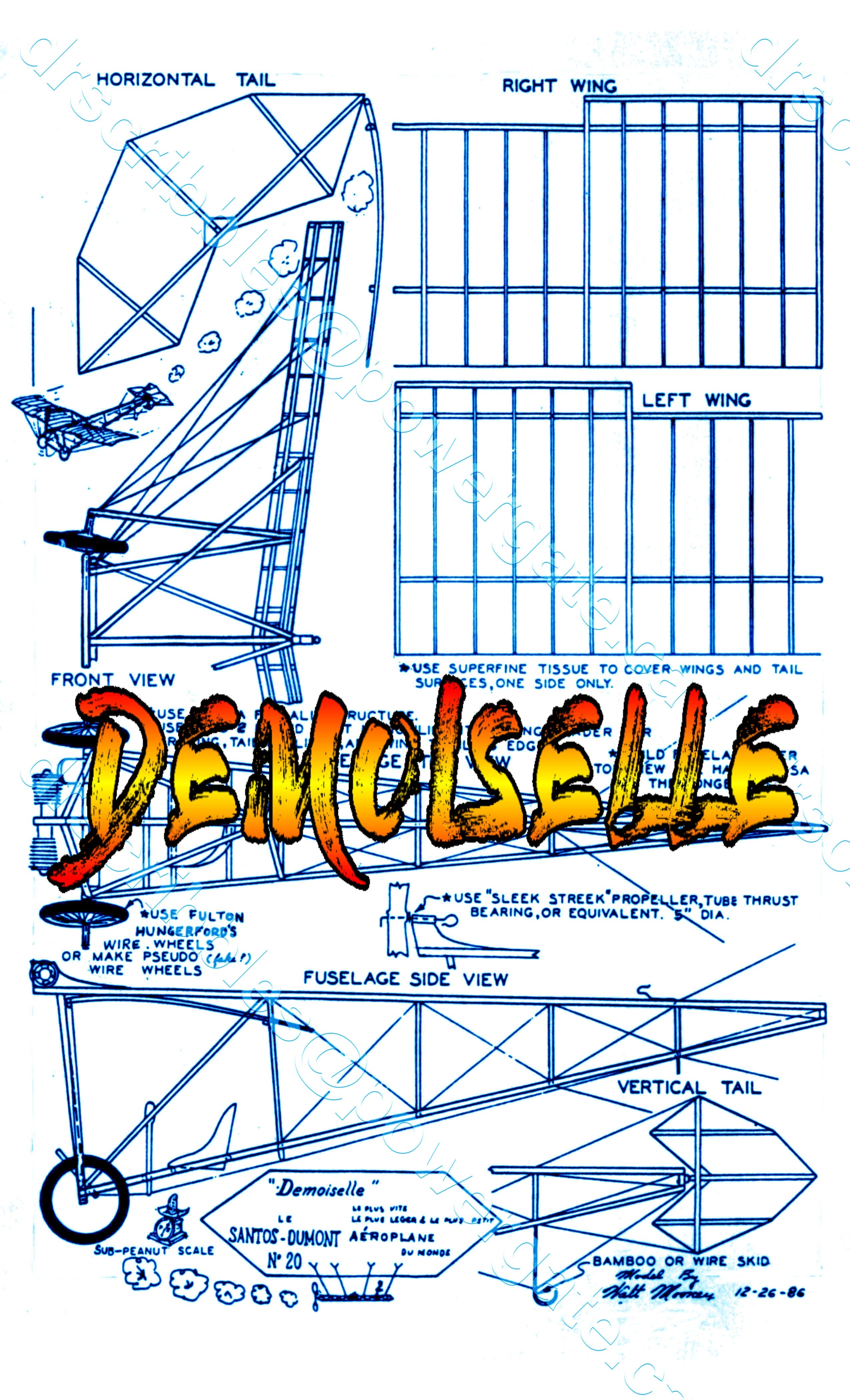full size printed sub-peanut scale plans demoiselle  it fly’s quite nicely and looks cute