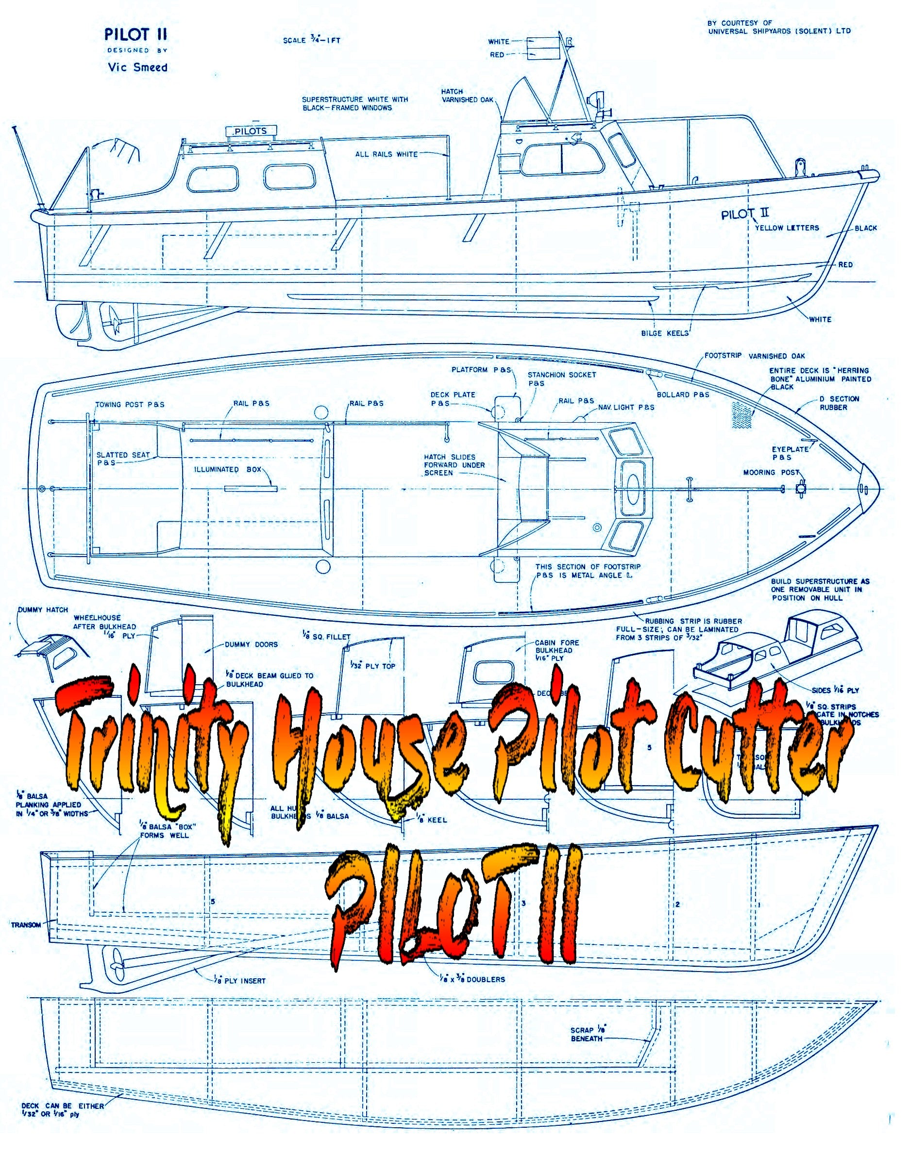 full size printed plan scale 1:16 trinity house pilot cutter suitable for radio control