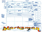 full size printed plans  fast electric model marksman l 21" for radio control