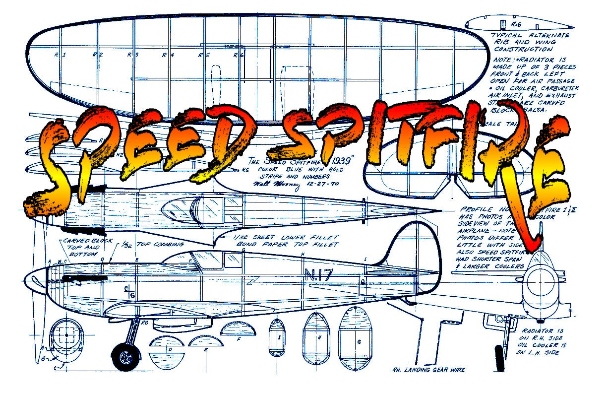full size printed plans peanut scale "speed spitfire" aerodynamics plays no favourites
