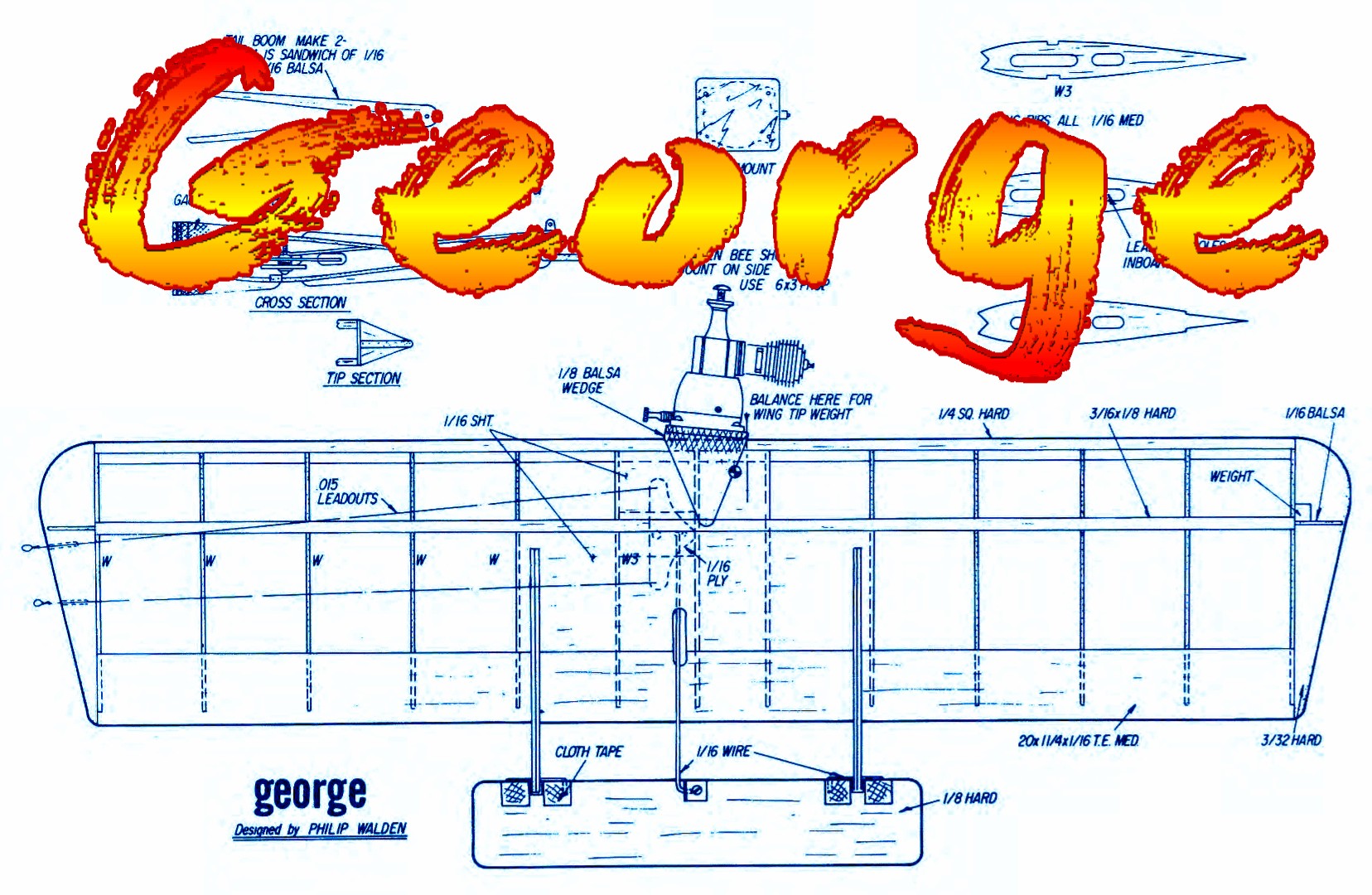 full size printed plan & building notes  half‑a combat *george* wingspan 22 inch  engine 1/2a