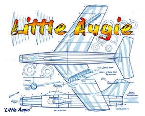 full size printed plan semi scale jetex fighter little augie  jetex 150  or convert to ducted fan