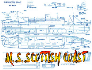sea ferry semi scale 1:196 28" m.v. scottish coaster full size printed plan & article for radio control