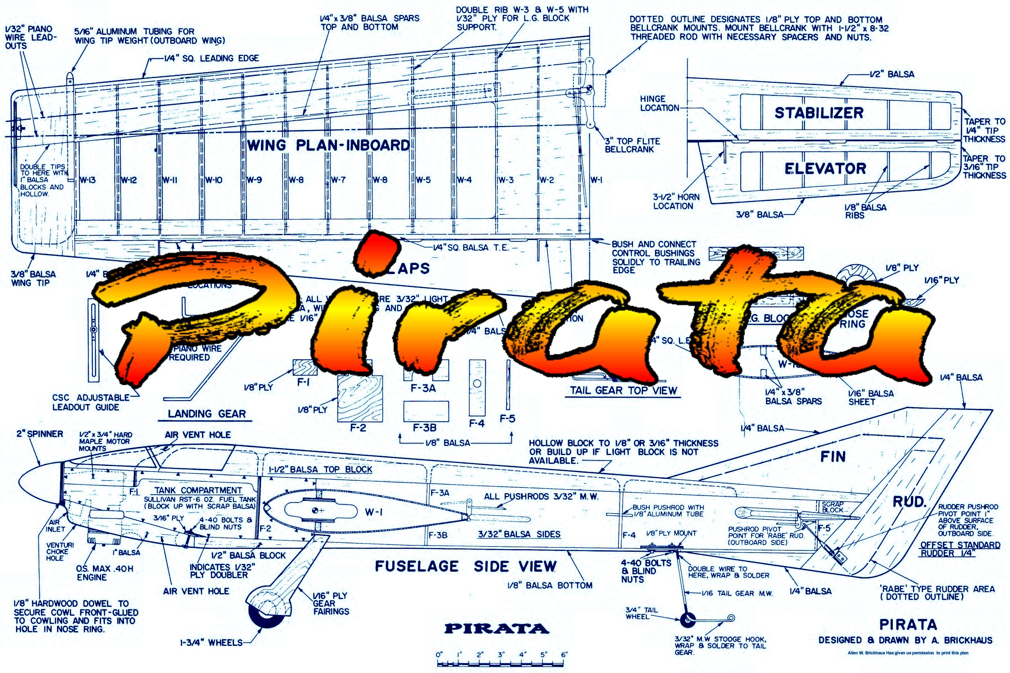 full size printed plan vintage 1982 control line stunter .35 to .40 pirata forgiving design and no odd quirks.