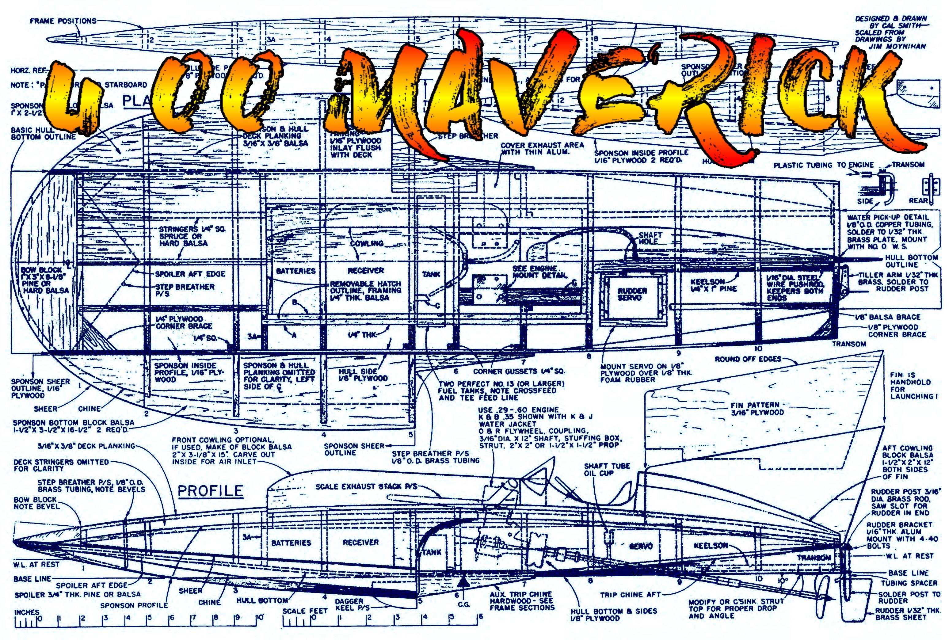 full size printed plans gold cup racer scale 1 ¼” = 1’ u‑00 maverick for remote control