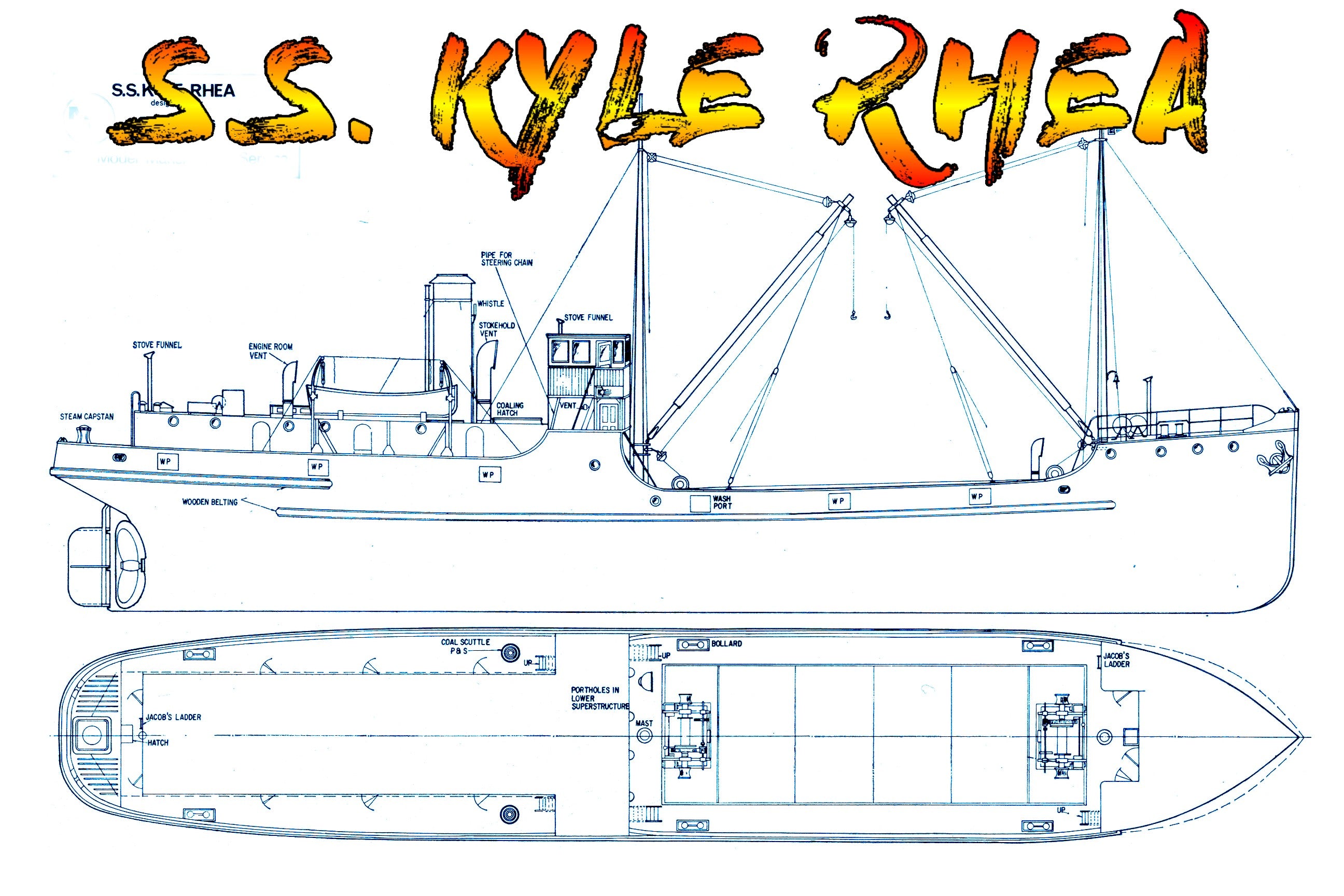 full size printed plan scale 1:48 single hatch coaster "s.s. kyle rhea" suitable for radio control