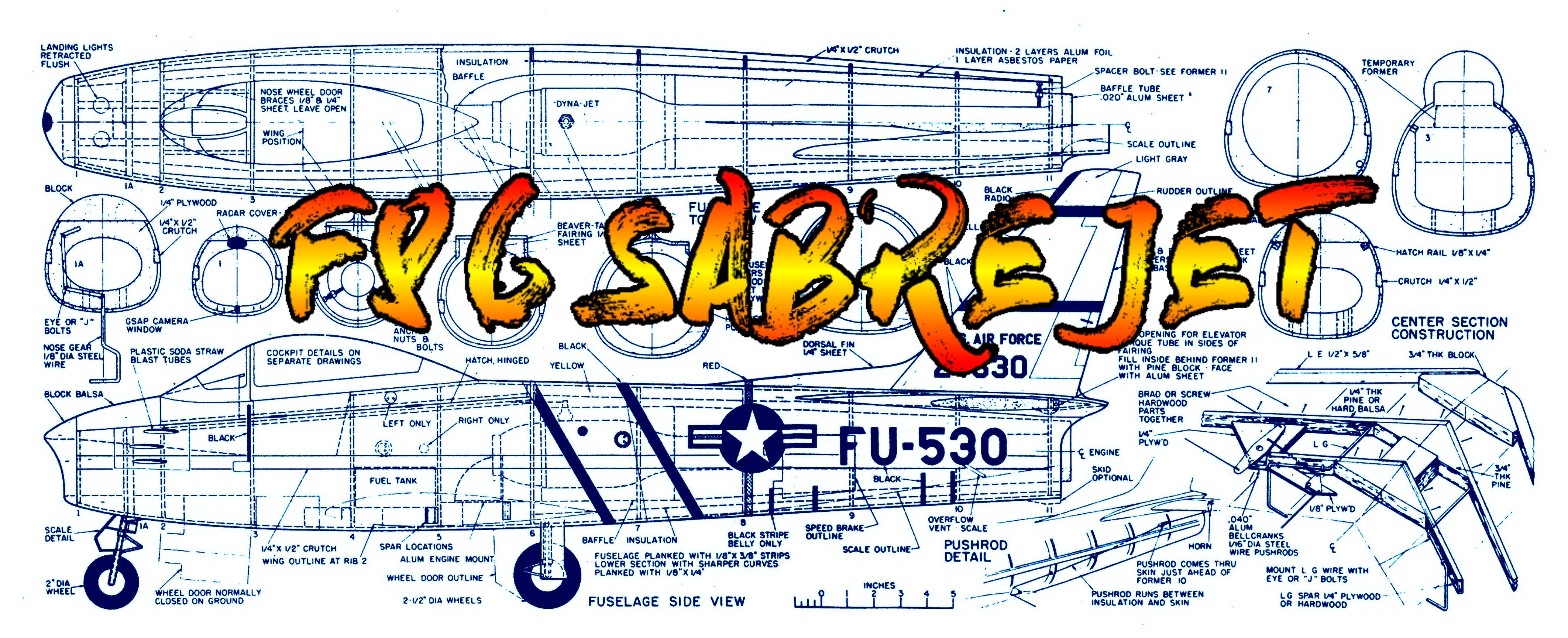 full size plans f86 sabre jet control line  scale 1 1/8” =1ft  wingspan 41”  dyna-jet or ducted fan