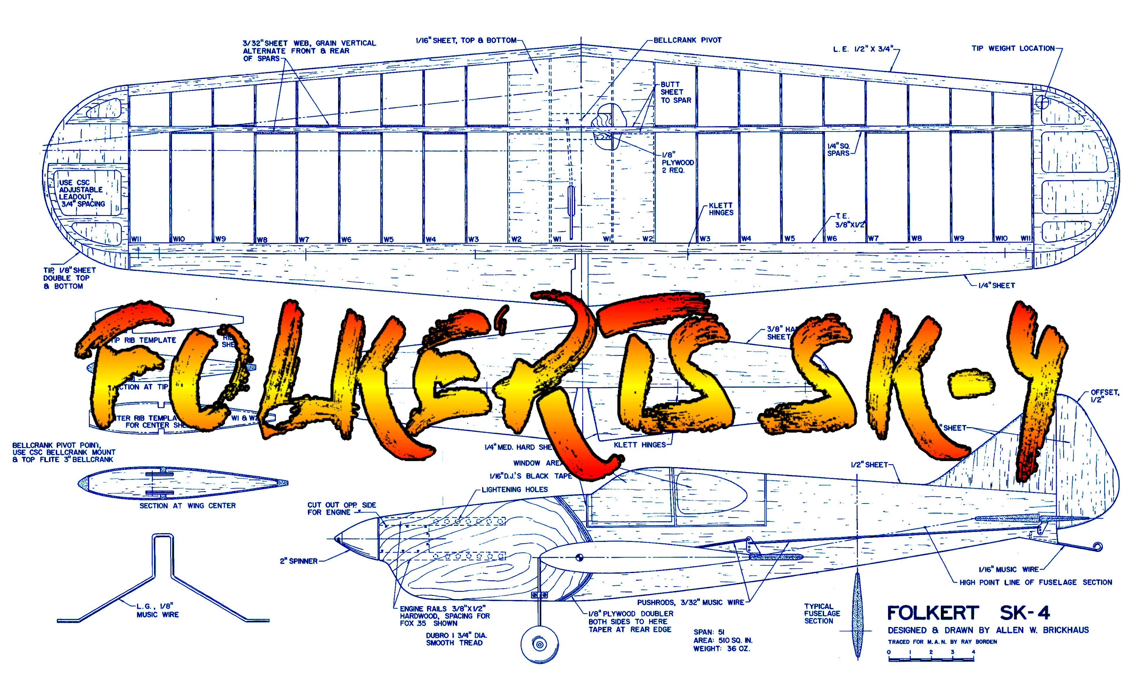full size plans 1979 vintage sorta-scale profile stunter. folkerts sk-4  pattern with no problem
