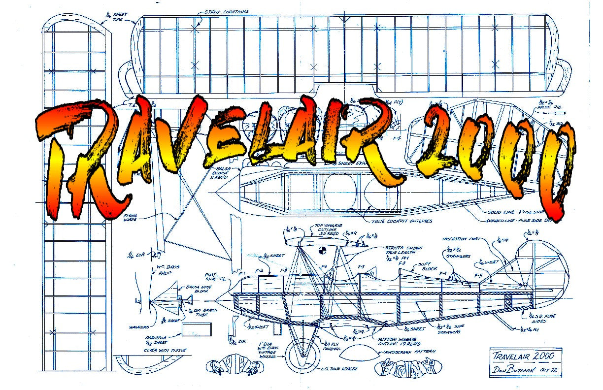 full size printed plans peanut scale "travelair 2000"  built in the usual fashion