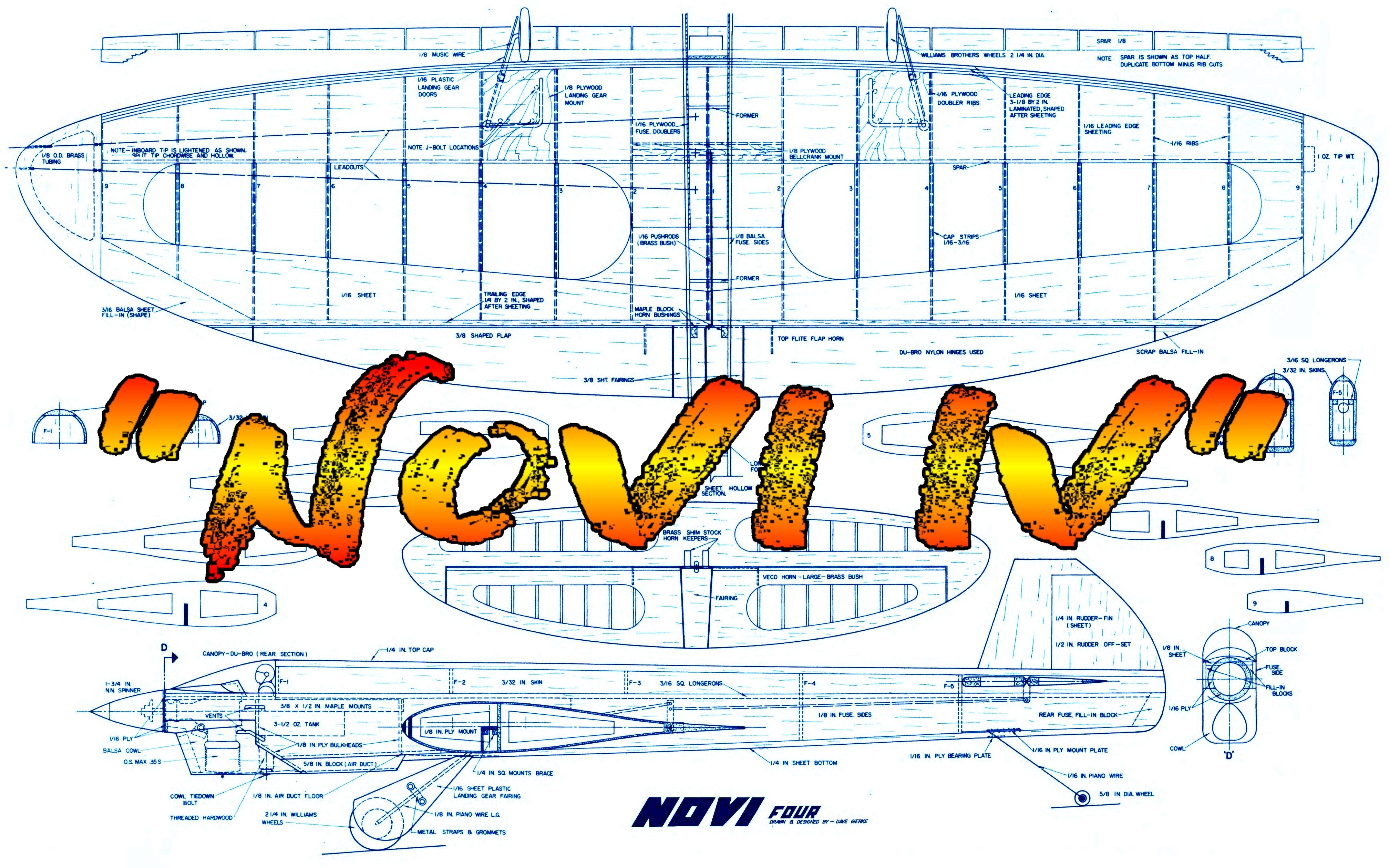 full size printed plan vontage 1970 control line stunter “novi iv”  it is clean aerodynamically
