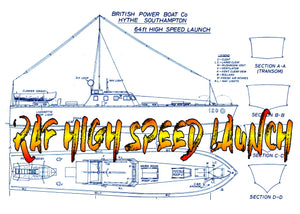full size printed plans scale 1:24 british power boat 64ft. h.s.l. suitable for radio control