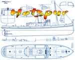 full size printed plans  scale 3/8 = 1ft (1/32) twin screw tug  l 43" suitable for radio control