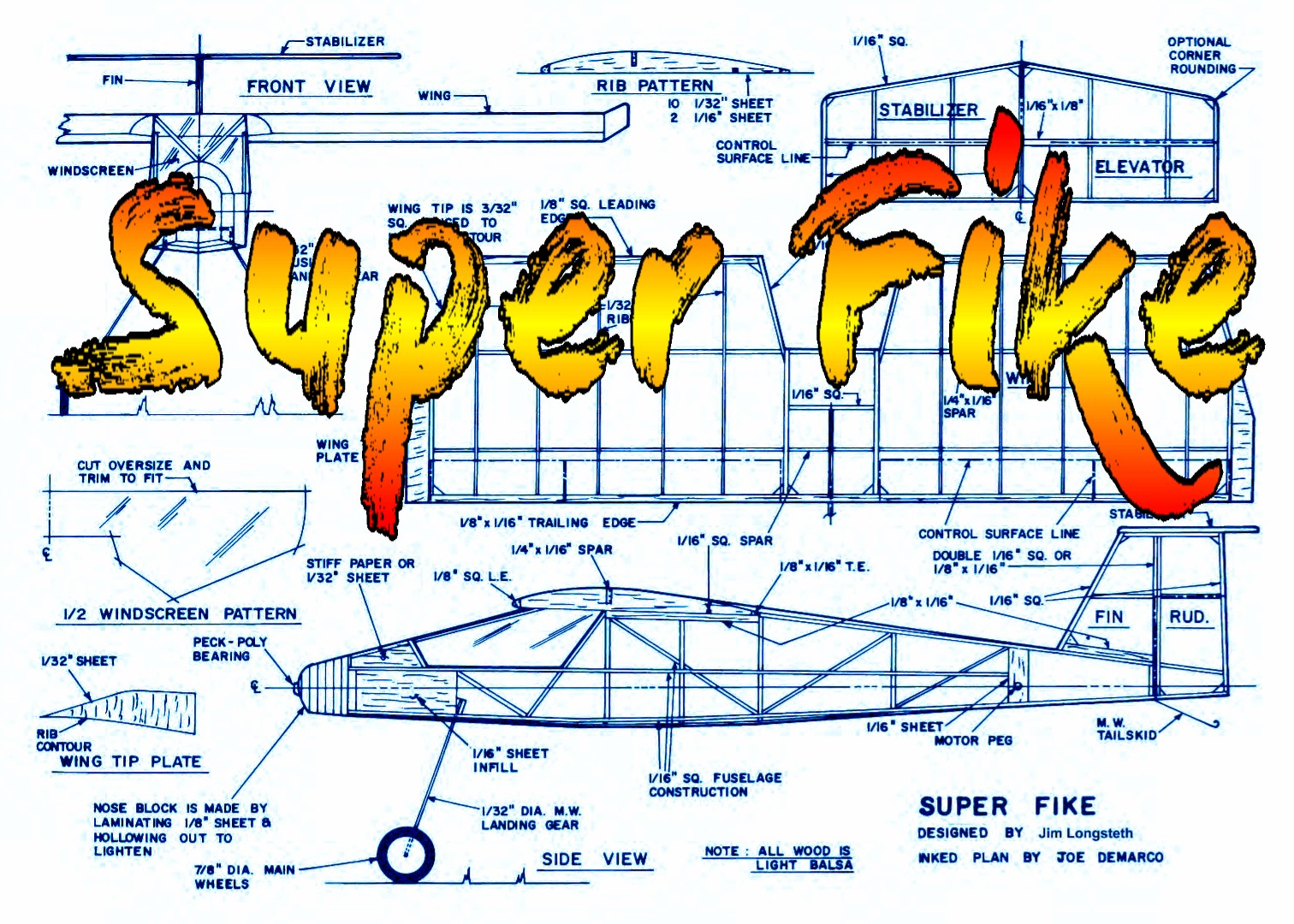 full size printed plans wingspan 13 3/4" super fike