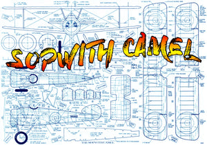 full size printed plans control line  standoff scale 1”= 1' sopwith camel wingspan 26 9/16”  engine .19