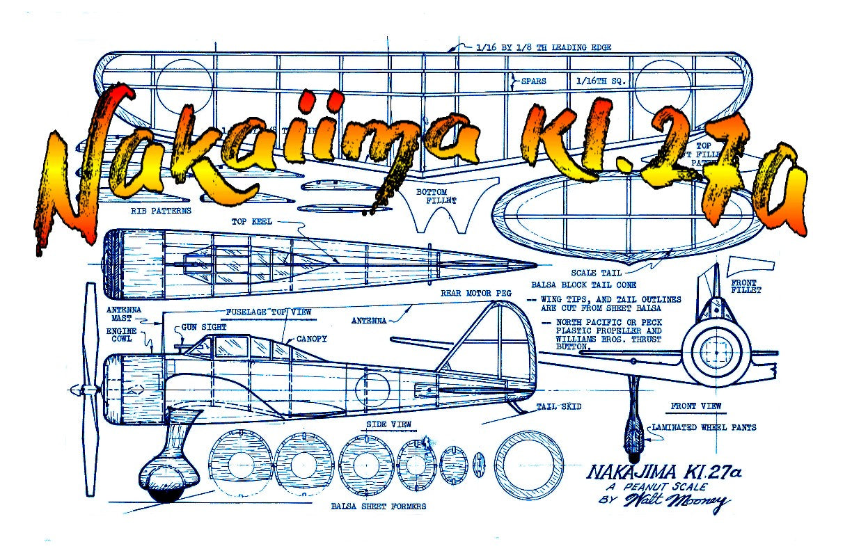 full size printed plans peanut scale "nakaiima ki.27a" looking almost like a modern racer.