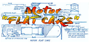 full size printed plan motor "flat cars"   a "work-car" for your trolley line a 1943 plan