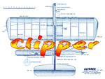 full size printed plan & building notes  slow combat "clipper"  wingspan 35"  engine .35