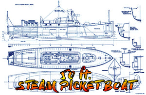 full size scale 1/16 drawings 50 ft. steam picket boat suitable for radio control