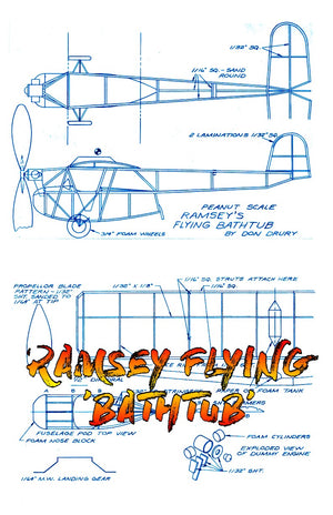 full size printed plans peanut scale "ramsey flying ‘bathtub' "  ideal rubber scale model due to the high thrust line