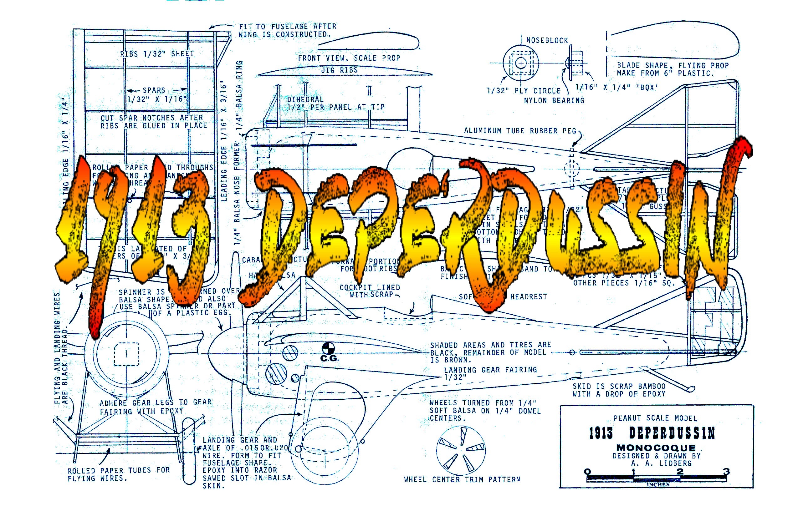 full size printed plans peanut scale 1913  deperdussin learned on the technique of building with foam