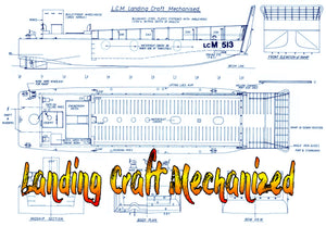 full size printed plan landing craft mechanized scale 1:16  l37 ½”  b 10 ½”  suitable for radio control