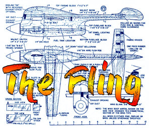 full size printed plan vintage 50s control line speed "the fling" wingspan 15”  engine .29