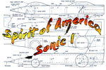 full size printed plan  spirit of america‑sonic‑i semi-scale 1:32  length 13 ½”  engine jetex 50  or convert to small rocket or ducted fan