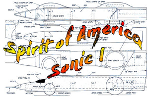 full size printed plan  spirit of america‑sonic‑i semi-scale 1:32  length 13 ½”  engine jetex 50  or convert to small rocket or ducted fan