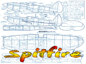 printed plan small-scale aerobatic control liner spitfire stunter mk.9 & mk14/18