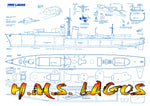 full size printed plans scale 1/144  destroyer h.m.s. lagos l 31 1/2" suitable for radio control