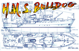 full size printed plans survey vessal h.m. s. bulldog scale 1:48 l 37 3/8" suitable for radio control