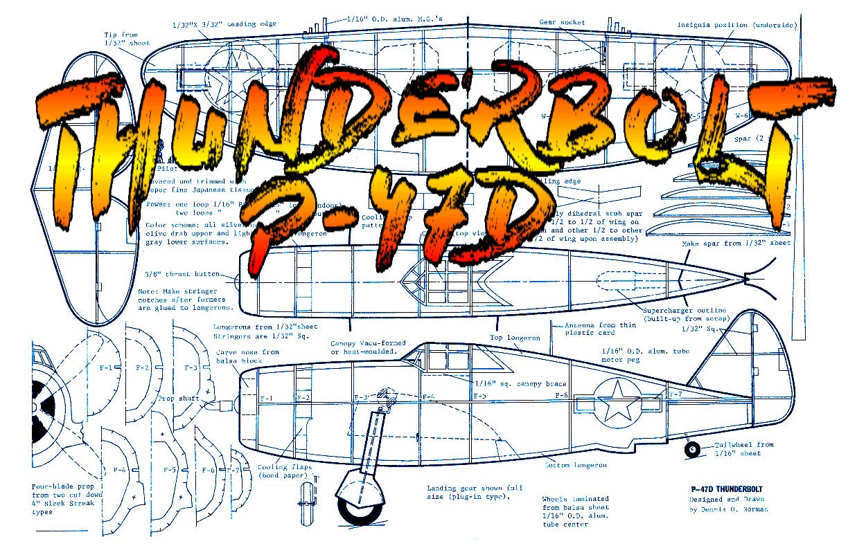 full size printed plans peanut scale "p-47d thunderbolt" fly it the way it looks best.