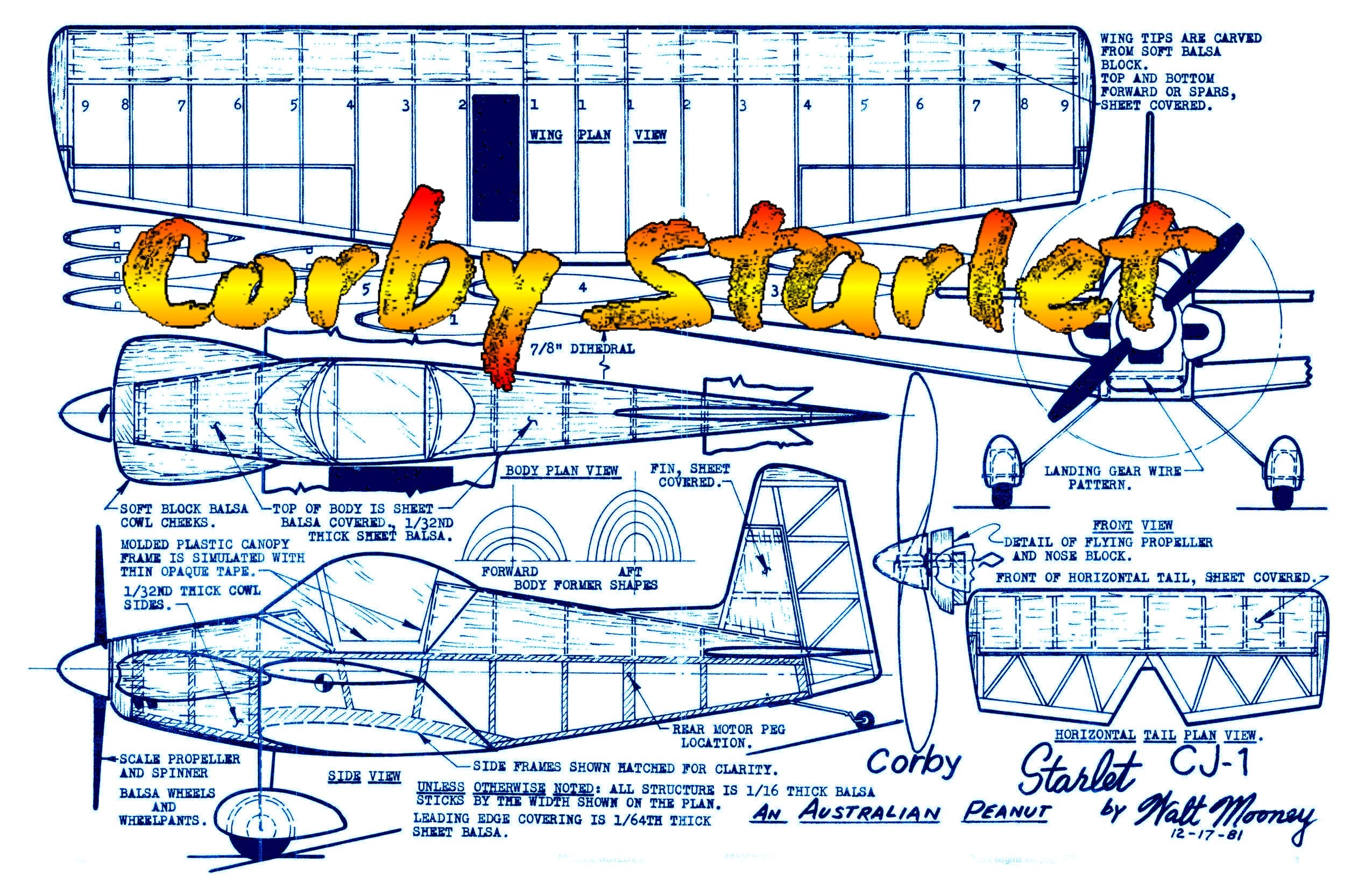 full size printed peanut scale plans corby starlet his stubby little homebuilt still makes long flights .