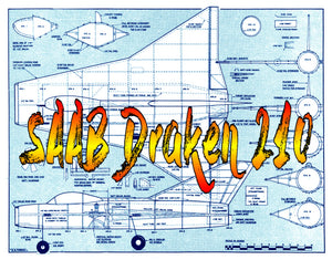 full size printed plan free flight scale plane saab draken 210  .049 ducted fan