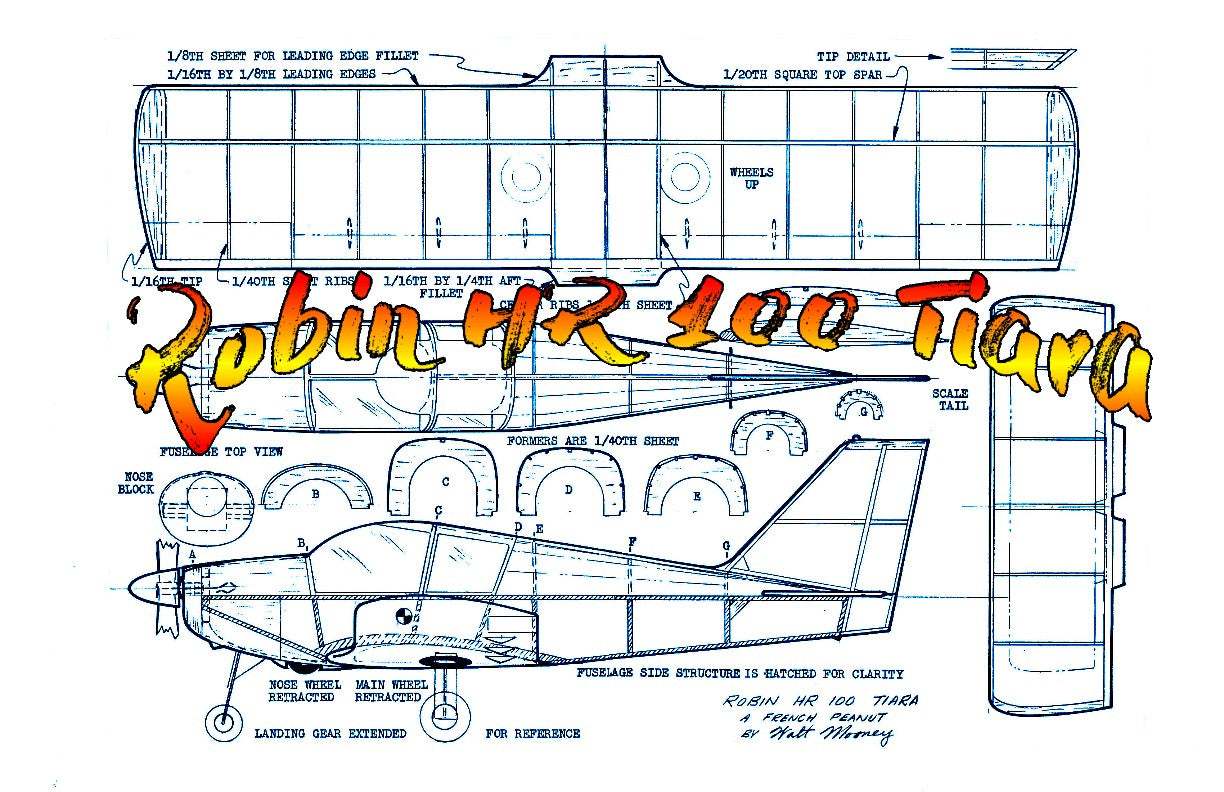 full size printed plans peanut scale "robin hr 100 tiara" has put in 40 second indoor flights