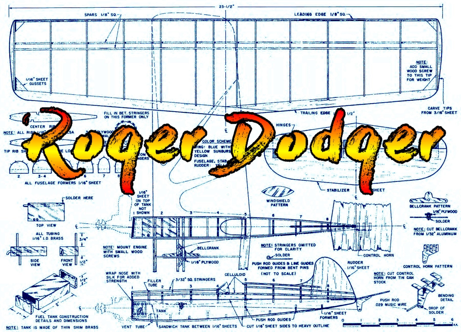 full size plans vintage 1958 control line stunter .049 roqer dodqer slightly terrific
