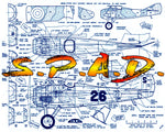 full size printed plans control line  scale 1”=1 foot s.p.a.d. wingspan 26  inches  engine .14 to .29