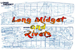 full size printed plan two profile racers for  'goodyear' class control line "long midget" & "rivets"