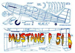 full size printed plan mustang p 51 b semi-scale 1:20 approx  wingspan 231/2”  rubber power