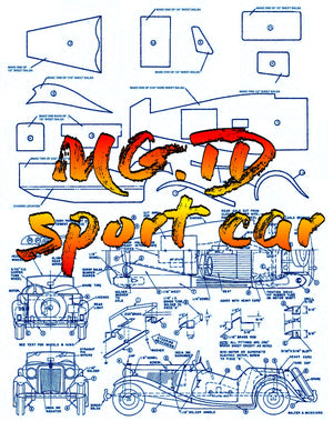 full size printed plan scale 1:12 (1'=1ft) mg.td sport car model is simple to build