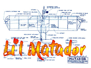 full size printed plan & building notes  1/2 a combat *li’l matador* w/s 27"  engine 1/2a