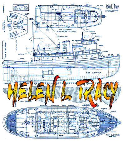 full size printed plan  scale 1:64 length 20 "  helen l. tracy single screw tug suitable for radio control
