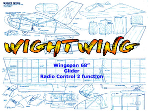 full size printed plan glider wingspan 68” for radio control "wight wing"