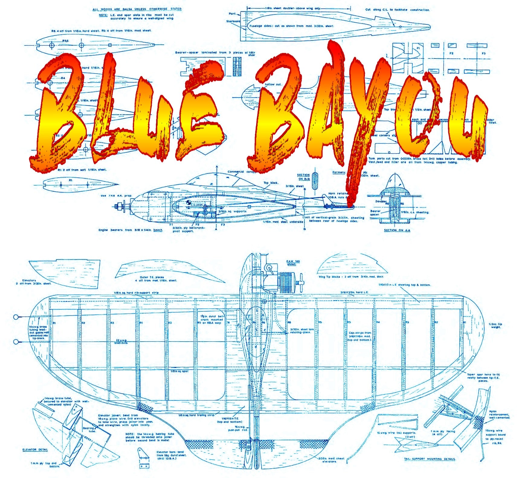 full size printed plans and article combat plane blue bayou wingspan 22”  engines .051 - .09