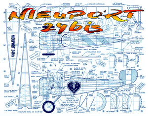 full size printed plans control line  scale 1” = 1’ nieuport 24bis wingspan 27”  engines .14 - .29