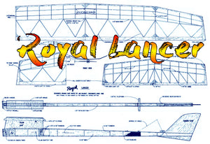 full size printed plans vintage 1983 freeflight "royal lancer" for .15 w/s 55"